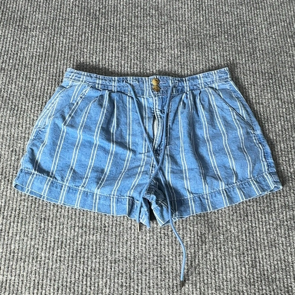 American Eagle Striped Shorts Womens 0 Blue White Vertical Stripes Drawstring